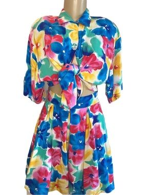 Vintage 80s Max & Diane Colorful Floral Short Set